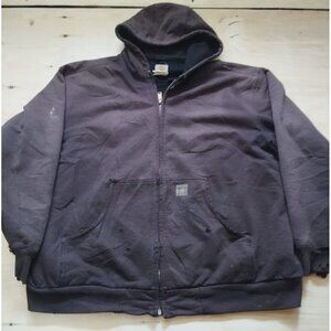 Carhartt Hoodie Men's XL Dark Brown Full Zip Thermal Lined Distressed Thrashed